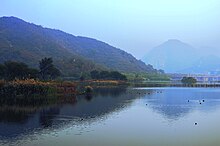 A view of the Nesting Islands along the banks of Mansagar Lake, Jaipur