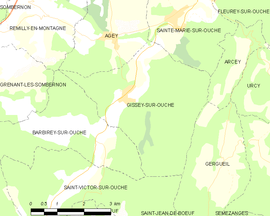 Mapa obce Gissey-sur-Ouche