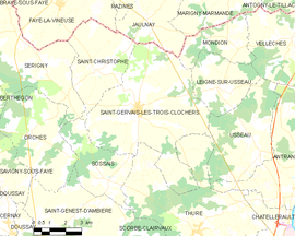 Mapa obce Saint-Gervais-les-Trois-Clochers