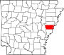 Harta statului Arkansas indicând comitatul Lee