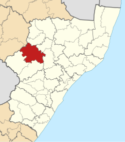 Kaart van Suid-Afrika wat Alfred Duma in KwaZulu-Natal aandui