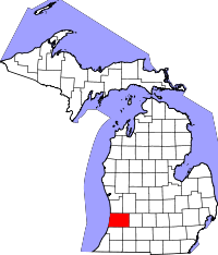 Kort over Michigan med Allegan County markeret