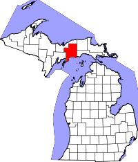 Map of Michigan highlighting Schoolcraft County