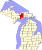 Map of Michigan highlighting Schoolcraft County.svg Map of Michigan highlighting Schoolcraft County.svg