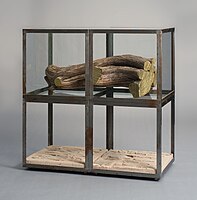 "Reliquaire", hacia1990. Placas de terracota con impresiones digitales, madera con los cortes dorados, vidrio, metal. 71,7 x 71,7 x 35,8 cm. Coll. musée de l'Hospice Saint-Roch, Issoudun. Don