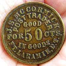 Brass trade token from Fort Laramie, Dakota Territory Mc cormick.JPG