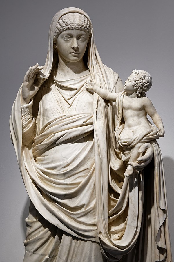 Statue of Messalina holding her son Britannicus, at the Louvre, ca 45 CE