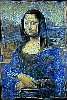 Mona Lisa in the style of "The Starry Night" using neural style transfer Mona lisa the starry night o lbfgs i content h 720 m vgg19 cw 100000.0 sw 30000.0 tv 1.0.jpg