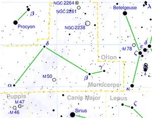 Карта на съзвездието Еднорог‎