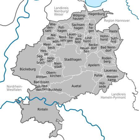 Towns and municipalities in Landkreis Schaumburg Municipalities in SHG.svg
