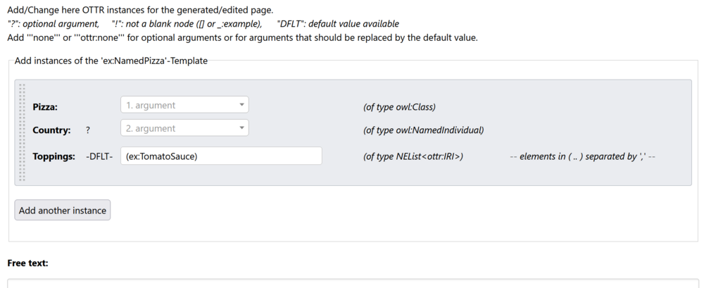 An Example of page content of an automated form with the OttrParserExtension for a NamedPizza template