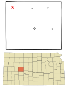 Ness County Kansas bejegyzett és be nem épített területek Utica Highlighted.svg