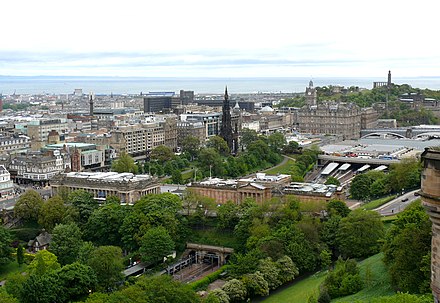 Princes Street, National Gallery of Scotland and Calton Hill as seen from the castle
