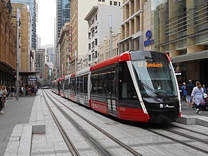 Nouveaux tramways opérant dans George Street Sydney CBD - fin décembre 2019 - 49281061742.jpg