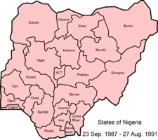 Vu 1987 bis 1991: 21 Schtààta, schpeeter àui Abuja