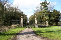 Ossington Hall was built in 1729, enlarged about 1790 and demolished in 1964. The gates remain as a grand entrance to a drive that now leads only to the parkland and Holy Rood church. Ossington Hall gates - geograph.org.uk - 149936.jpg