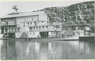 PS Ruby tied up along another paddle steamer at Morgan Wharf (c 1920)
SLSA: [PRG 1258/1/3331] P.S. Ruby tied up outside another paddle steamer at Morgan Wharf.png