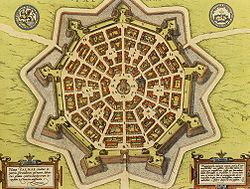 Palmanova térképe 1600-ból (Georg Braun és Frans Hogenberg művében)