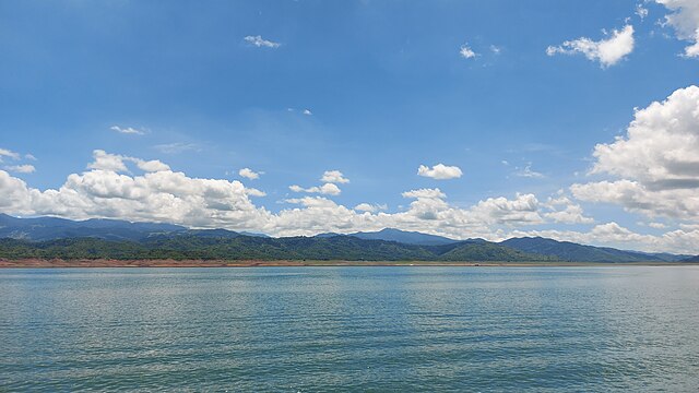 The reservoir of Pantabangan Dam, Pantabangan Lake. The lake is open to the public, with some private groups offering watersport services.