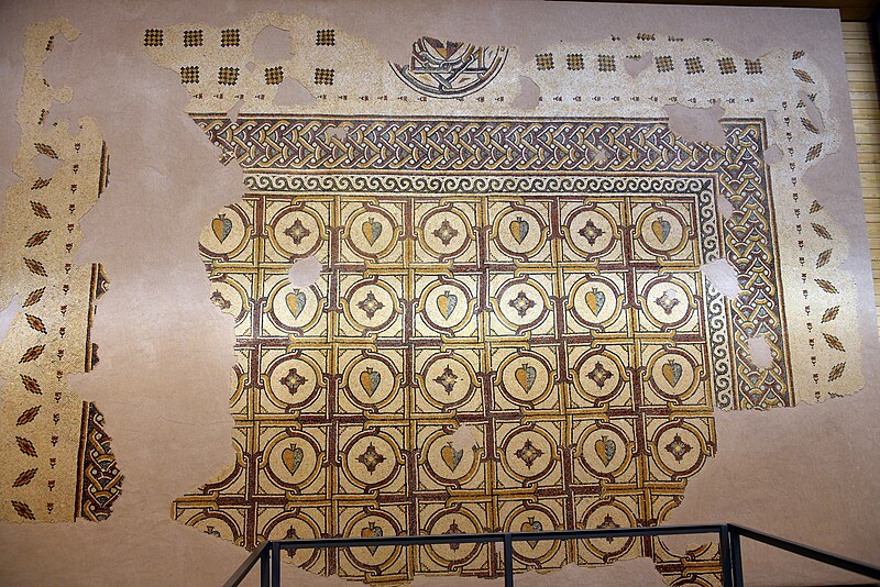 File:Part of the Mosaics inside the Memorial Church of Moses, Mount Nebo, Jordan. Wall, mosaics of the lateral chapels, end of 6th century-early 7th century CE.jpg