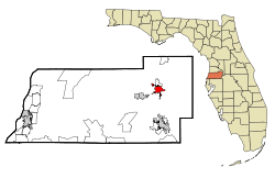 Pasco County Florida Incorporated and Unincorporated areas Dade City Highlighted.svg
