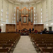 The renovated sanctuary of Plymouth Church Seattle UCC offers a C.B. Fisk, Opus 140, tracker organ and a new energy efficient lighting system. Plymouth Church 2015.jpg