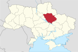 Pultavan alue Ukrainassa, alla taajaman sijainti Ukrainassa