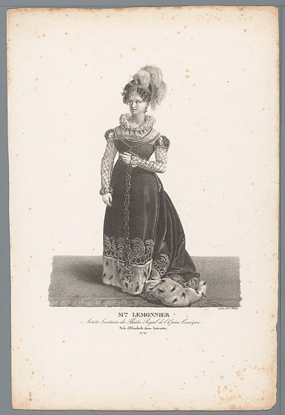 File:Portret van Antoinette Lemonnier als Elisabeth in de opera Leicester M.me Lemonnier (titel op object) Portretten van acteurs van Parijse theaters (serietitel), RP-P-1905-6243.jpg