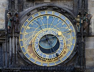 Le cadran de l'horloge astronomique de Prague. (définition réelle 5 703 × 4 358)