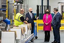 Whitmer and President Joe Biden tour a Pfizer manufacturing plant in Kalamazoo, Michigan, February 2021 President Joe Biden visits Kalamazoo, Michigan (02).jpg