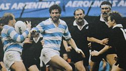 Scene of the second test v. Argentina at Ferro Carril Oeste, the only draw of the tour (21-21) Pumas allblacks 1985.jpg