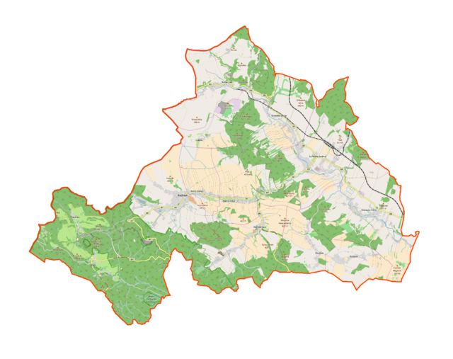 Mapa konturowa gminy Radków, w centrum znajduje się punkt z opisem „Radków”