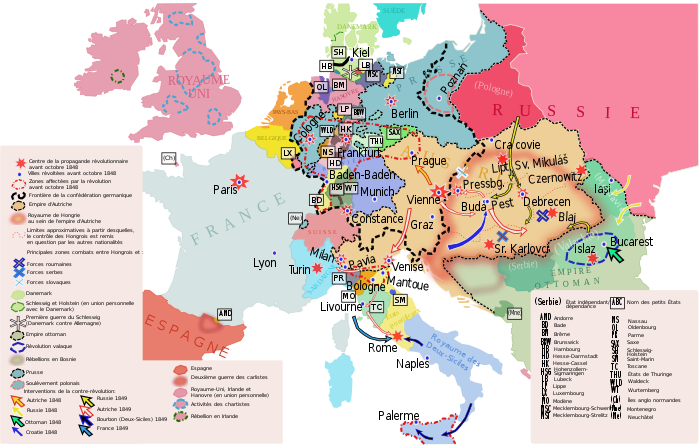 Carte de l'Europe faisant la synthèse des différents événements