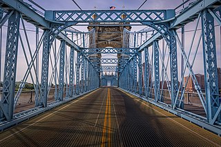 John A. Roebling Suspension Bridge Suspension bridge spanning the Ohio river at Cincinnati opened in 1866