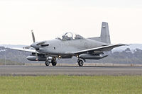 Royal Australian Air Force (A23-020) Pilatus PC-9A landing at the 2015 Australian International Airshow.jpg