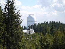 Tower of the 200 cm (79 in) telescope at the Rozhen Observatory. Rozhen dome 3.jpg