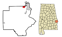 Lage in Russell County und im Bundesstaat Alabama