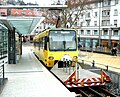 Stuttgarter Straßenbahnen (SSB) tandrad motorrijtuig 1002 van tandradlijn 10 te Stuttgart-Marienplatz.