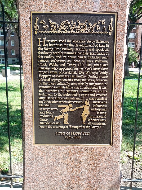 Plaque commemorating the Savoy Ballroom in Harlem, New York City