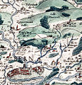 Älteste Landkartenerwähnung von Englisberg, grosse Wandkarte des bernischen Staatsgebiets von Thomas Schöpf, Stadtarzt in Bern, datiert 1578 (Original im Staatsarchiv des Kantons Bern)