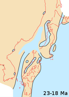 Japanese archipelago, Sea of Japan and surrounding part of continental East Asia in Early Miocene (23–18 Ma)