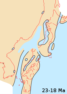 Japan during the Early Miocene Sea of Japan Early Miocene map.svg