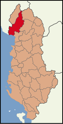 Map showing Shkodër District within Albania