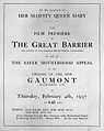 Short programme for film premiere of The Great Barrier. Wellcome L0021045.jpg