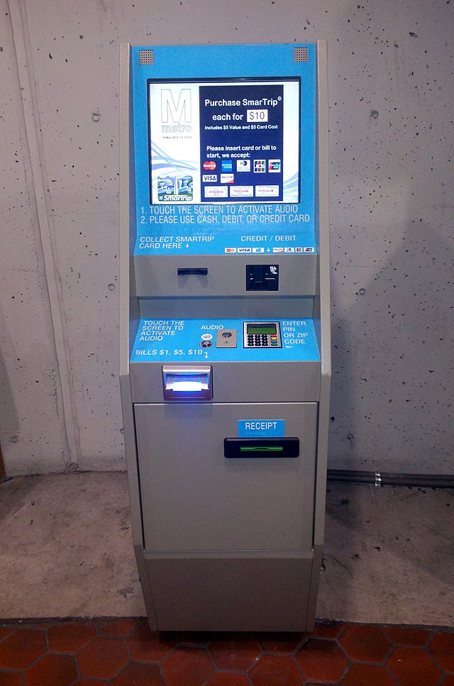 A SmarTrip vending machine installed in the Metro Center station in 2012