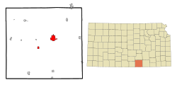 Sumner County Kansas Incorporated and Unincorporated areas Wellington Highlighted.svg