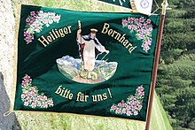 Saint Bernard on the flag of the Tyrolean Alpine Guard, detachment Villgraten Valley TBW Villgraten Fahne.JPG