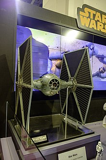 Model of a TIE fighter. TIE fighter model at Walt Disney Taiwan booth 20150811a.jpg