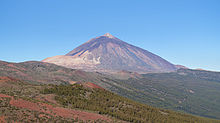Teide, still an active volcano in Santa Cruz de Tenerife, Canary Islands, is the tallest peak in Spain. Teide von Nordosten (Zuschnitt 1).jpg