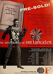 A 1958 advertisement for the television series The Adventures of Sir Lancelot The Adventures of Sir Lancelot - Broadcasting, October 20, 1958.jpg